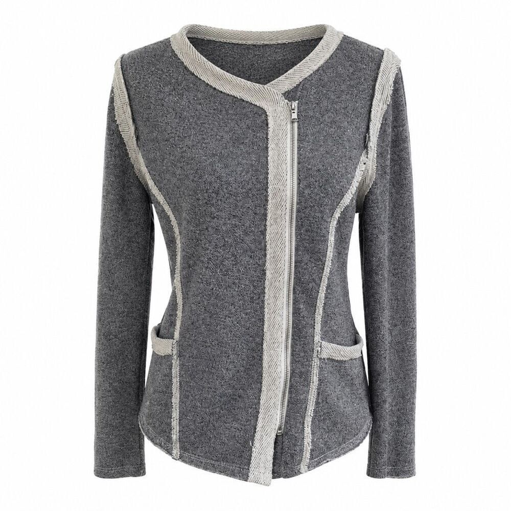 Gray Moto Sweater Jacket Raw Hem Asymmetrical Zip Women’s Medium